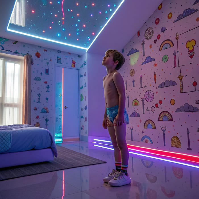 Imaginative Bedroom with Cyberpunk Touch