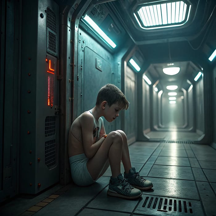 Desperate Boy in Cyberpunk Psychiatric Ward