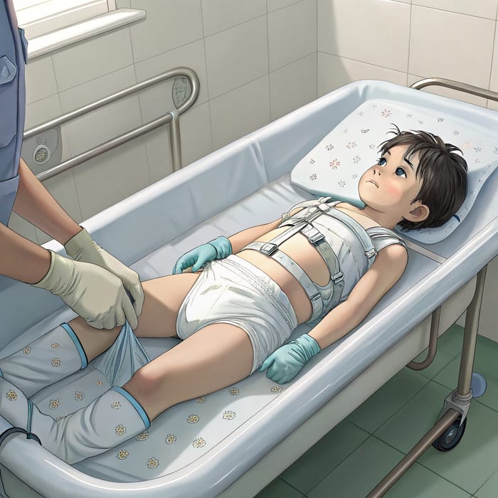 Teenager Diaper Change Scene in Nursing Bath