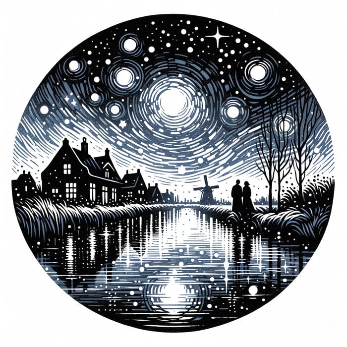 Monochromatic Starlit Night Tattoo Design for Couples