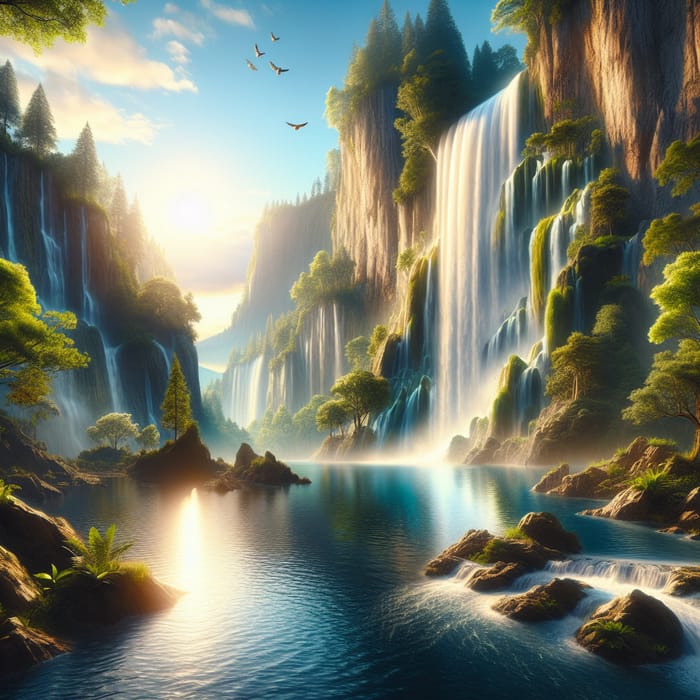 Tranquil Waterfall Landscape: A Vision of Nature's Majesty