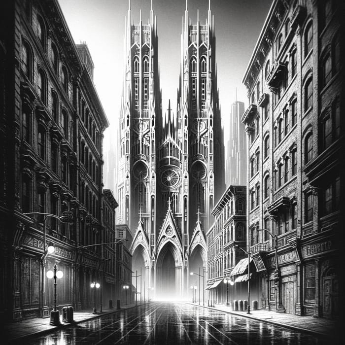 Gothic Architecture in 1989 New York - Dystopian Streets and Cyberpunk Vibes