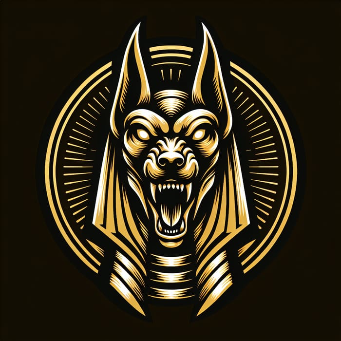 Golden Anubis Emblem: Mythological God in Aggressive Pose