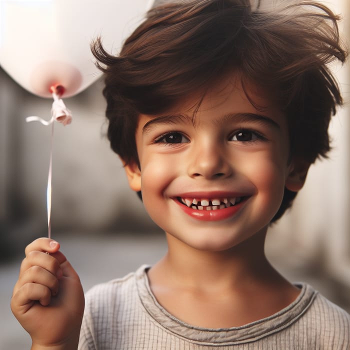 Innocent Middle-Eastern 5-Year-Old Boy Holding Flying Balloon