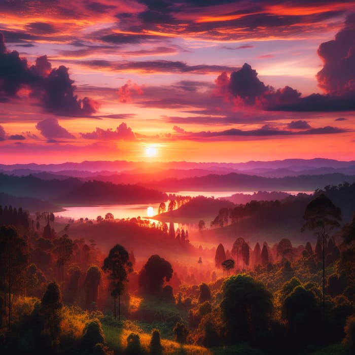 Serene Sunset Landscape | Tranquil Evening Sky Art