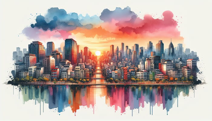 Vibrant Watercolor Cityscape Art