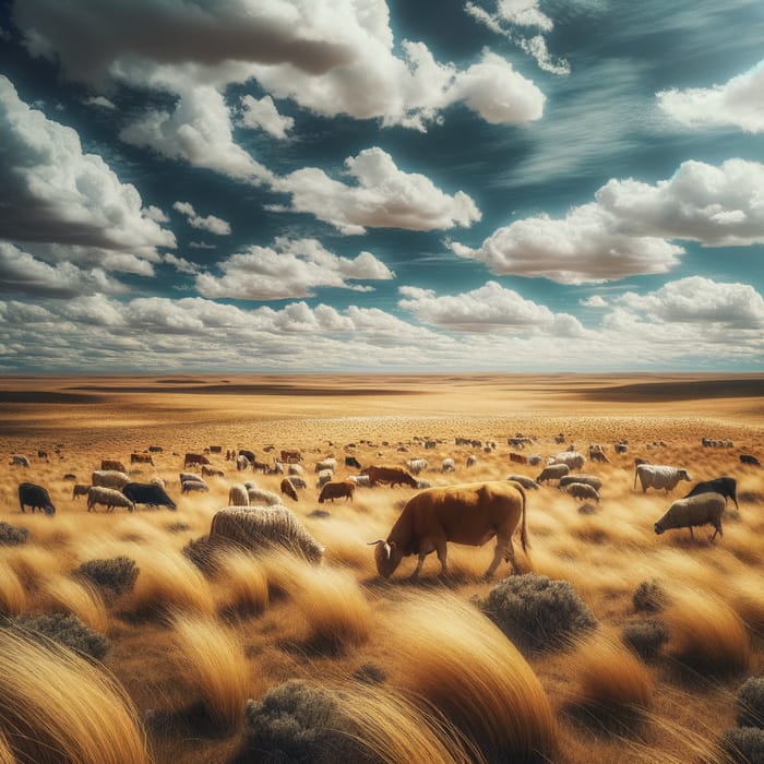 Serenity of Arid Grassland Livestock Grazing