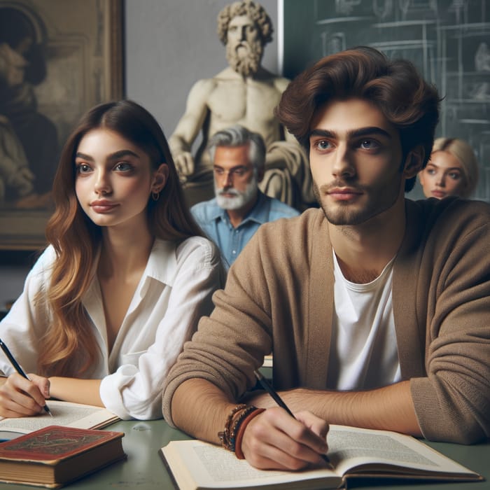 Art History Class: Female and Male Students with Hot Guy