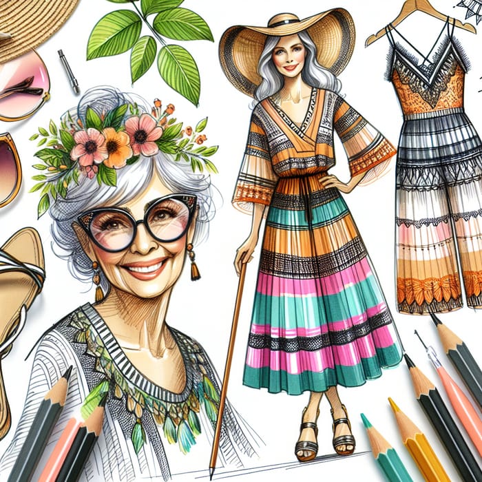 Creative Summer Fashion Sketches for Vibrant 60-80 Year Olds | Bold & Bright Collection