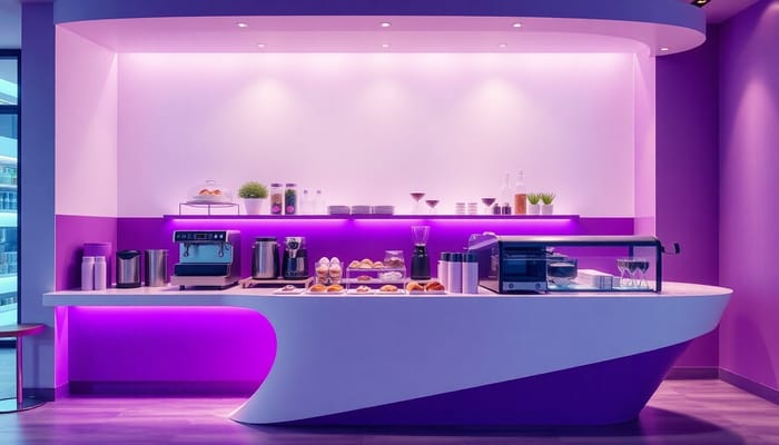 Modern Purple Coffee Shop Counter Design