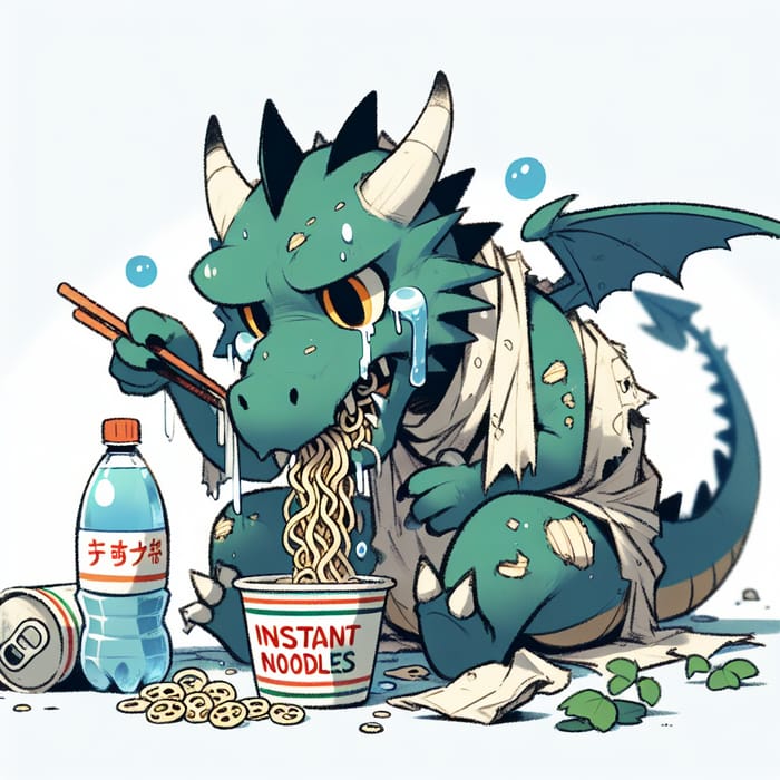 Dragon Enjoying Instant Noodles and Spring Water Dragon Enjoying Instant Noodles and Spring Water