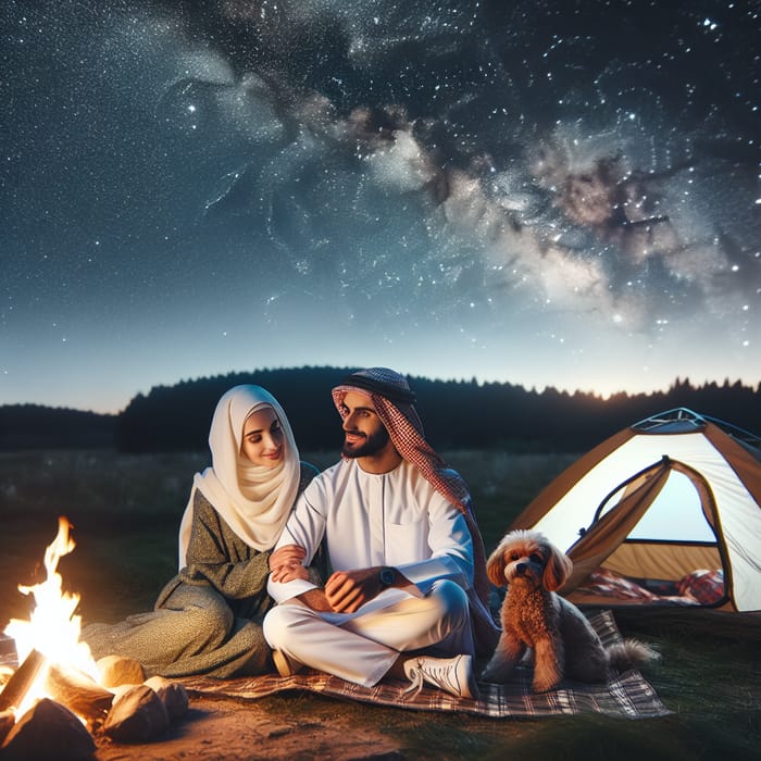 Couple Camping with Small Dog in Nature