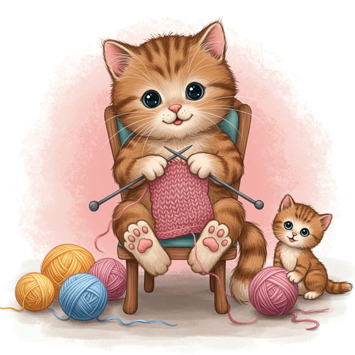 Adorable Cat Knitting a Warm Sweater Adorable Cat Knitting a Warm Sweater