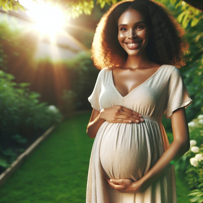 Happy Pregnant Woman in Green Garden