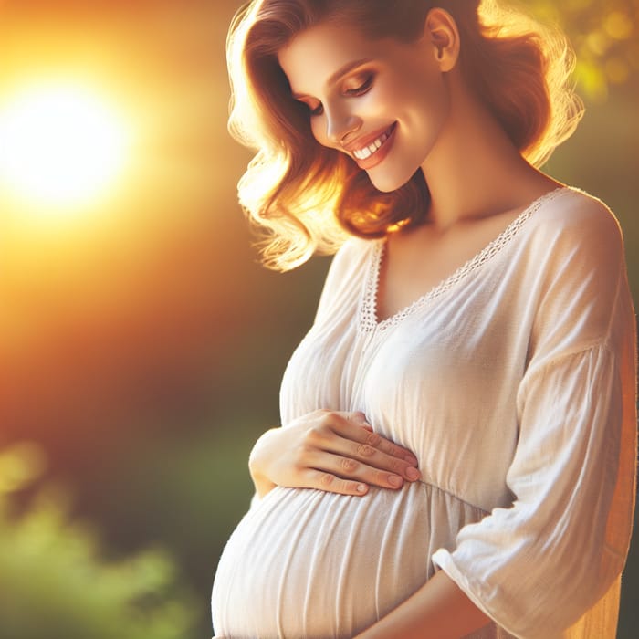 Happy White Pregnant Woman: Cherished Motherhood Photo