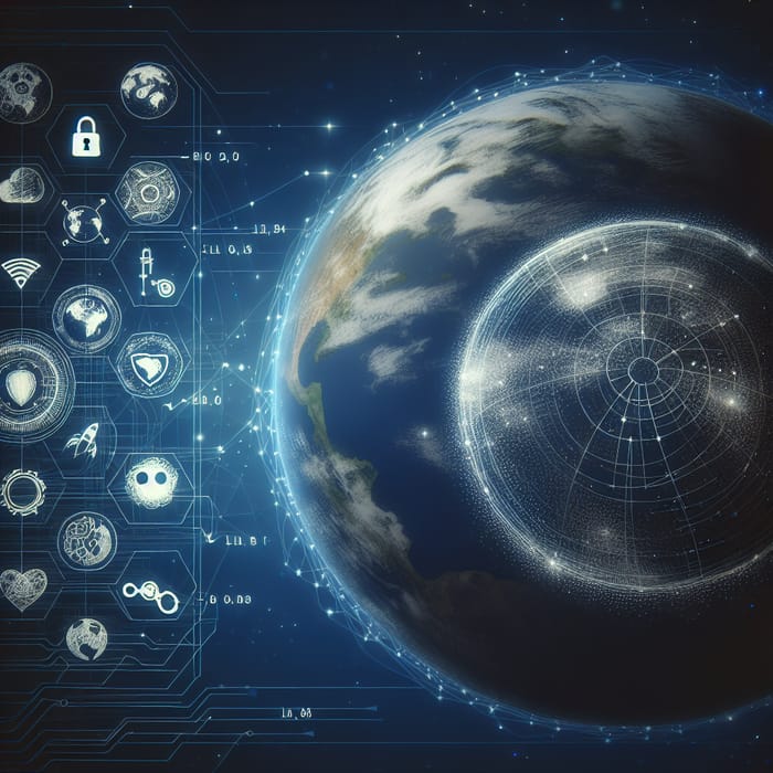 Planet Featuring Information Security Symbols on Dark Blue Background