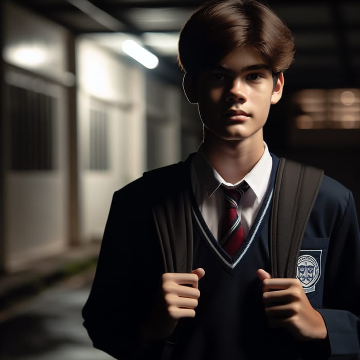 Serious Teenager in School Uniform Attending Night Classes