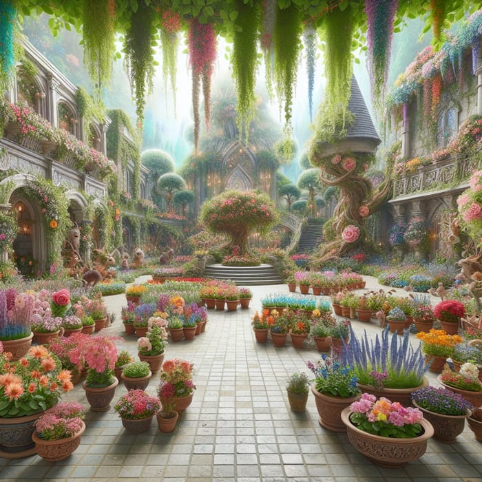 Enchanting Fairy-Tale Garden Background with Vibrant Flowers