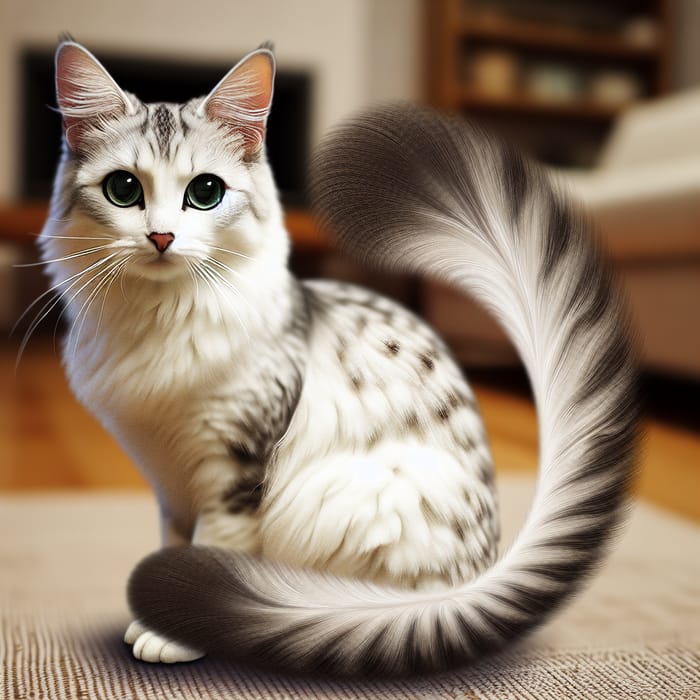 Adorable Grey and White Cat in a Cozy Living Room