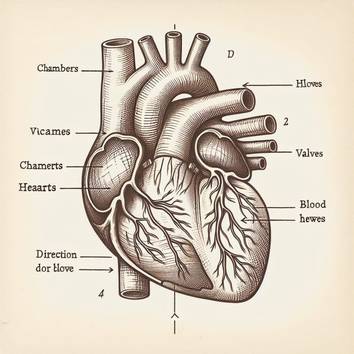 Diagram of Human Heart with Labeled Chambers and Vessels