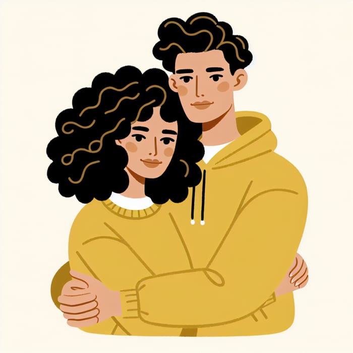 Whimsical Animation of a Couple in Yellow Sweatshirts