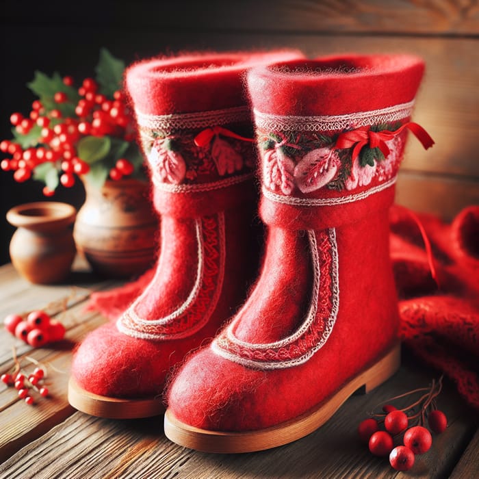 Red Valenki Boots in Vibrant Shade of Red