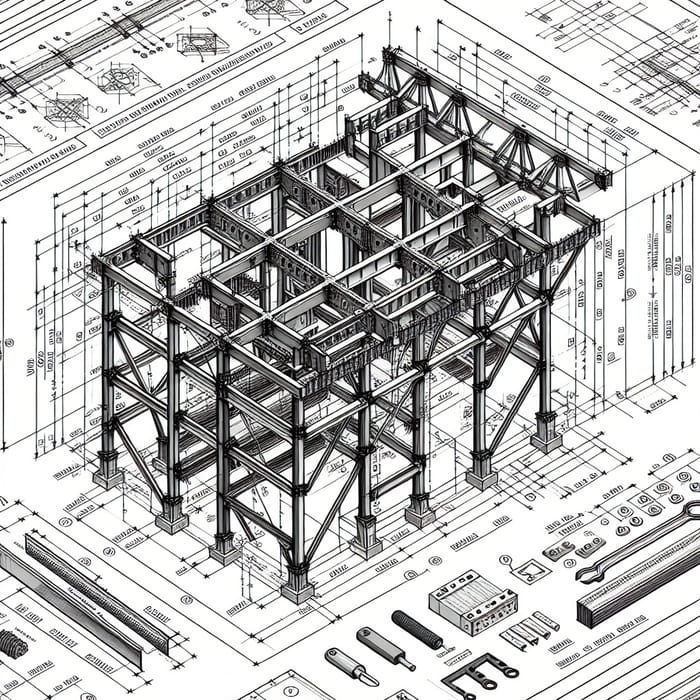 Detailed 2D Steel Structure CAD Drawing