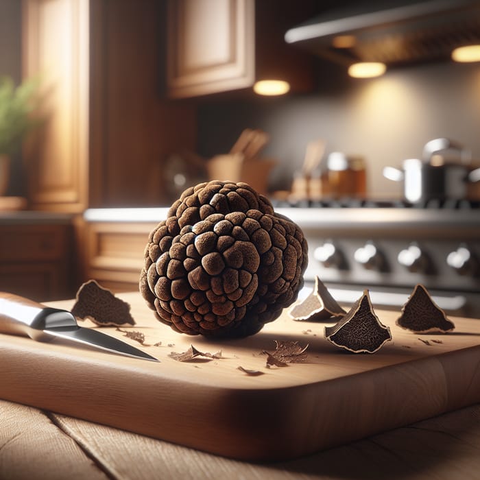 Exquisite Dark Brown Truffle on Elegant Wooden Board