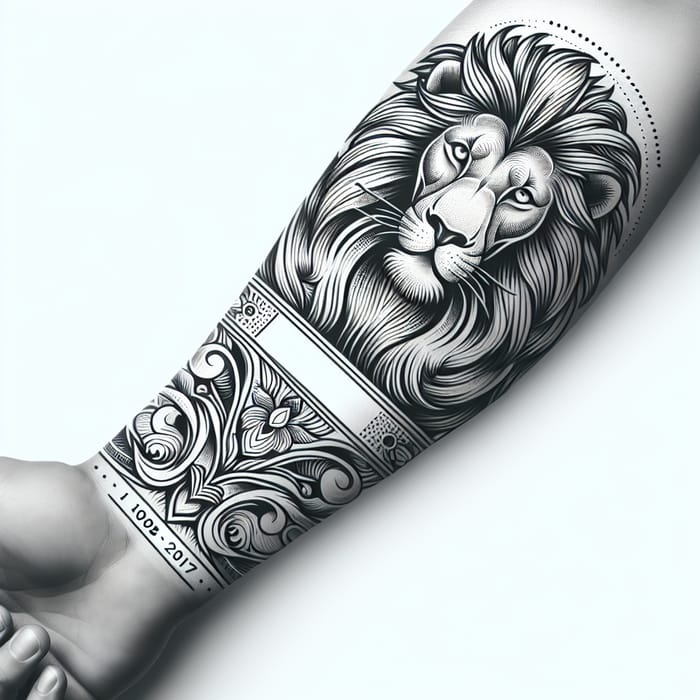 Lion Tattoo Design with Date Placement for Forearm