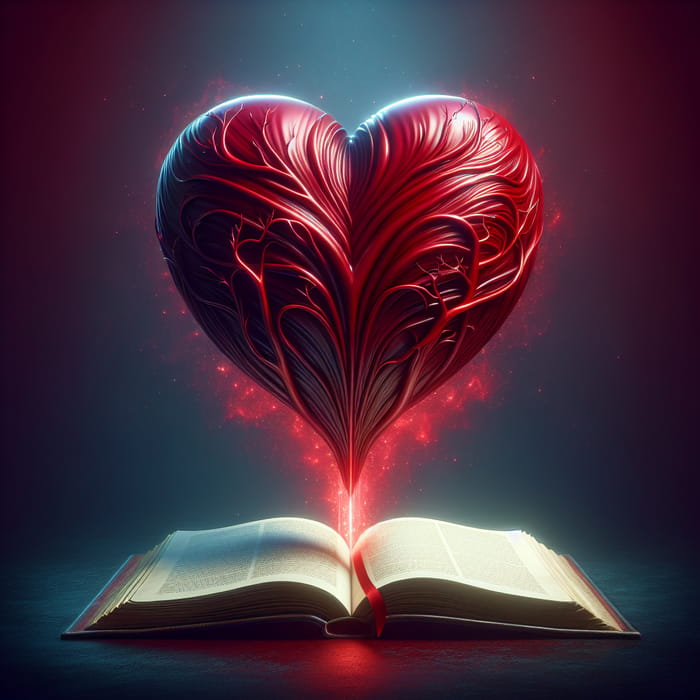 Majestic Red Heart and Open Book | Narrative of Love and Magic