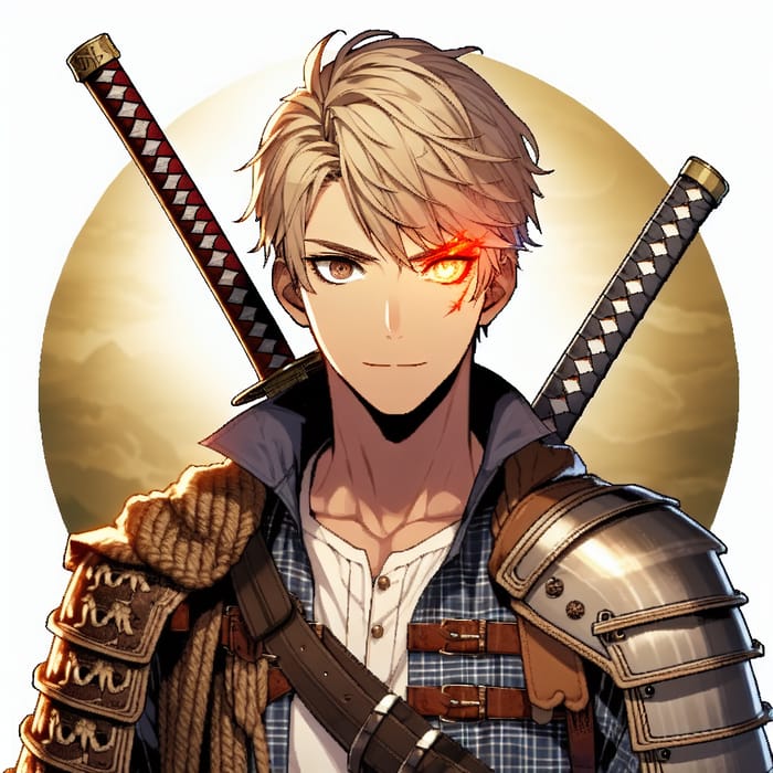 Brave Slavic Rus' Warrior with a Fiery Gaze and Japanese Katana