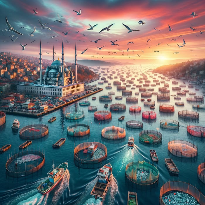 Surreal Istanbul: Vast Offshore Fish Farm Cityscape