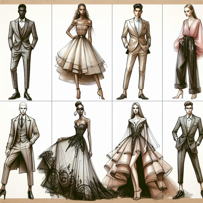 Unique Fashion Design Sketches | Diverse Model Styles