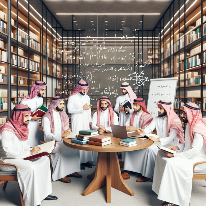 Saudi Male Graduate Students Engaged in Scholarly Discussion