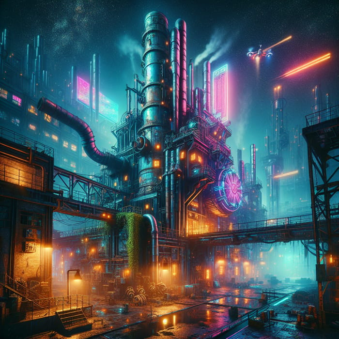 Abandoned Factory in Cyberpunk Setting