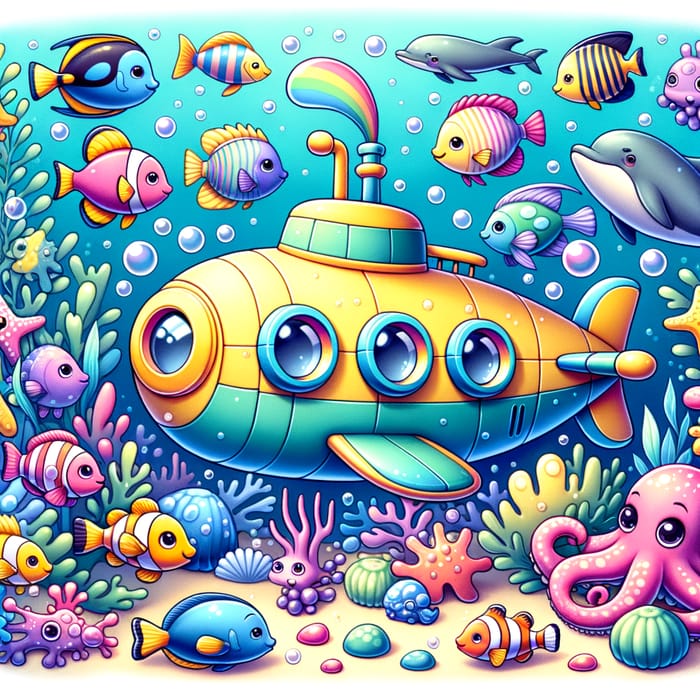 Cute Submarine Adventure with Colorful Sea Creatures