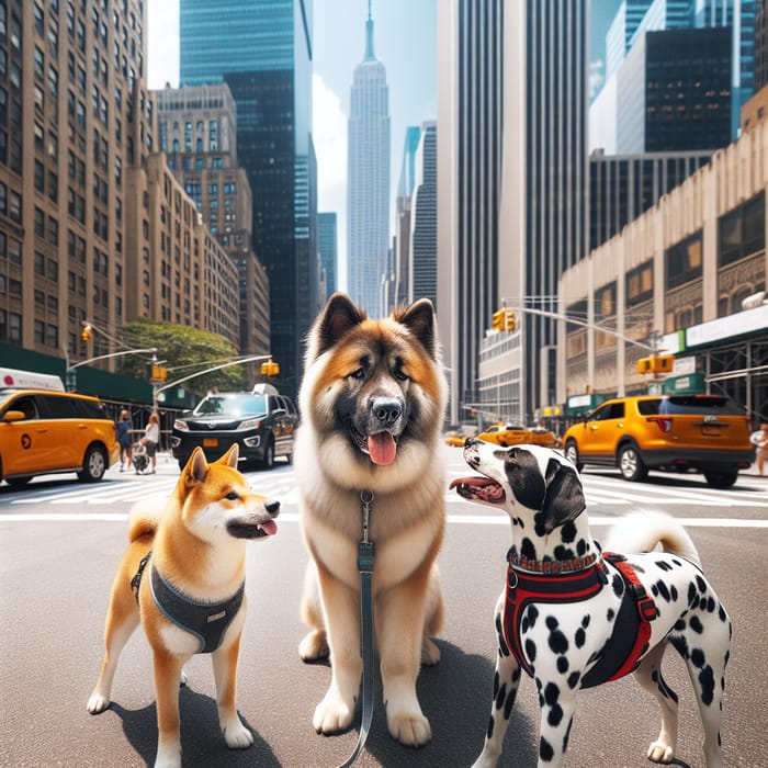 A Dog in New York with Two Cute Puppies