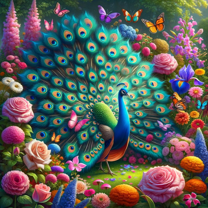 Cute Peacock Amidst Colorful Flowers