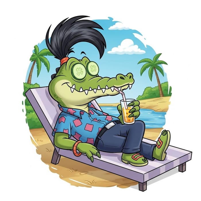 Relaxing Cartoon Crocodile in Tropical Paradise Relaxing Cartoon Crocodile in Tropical Paradise