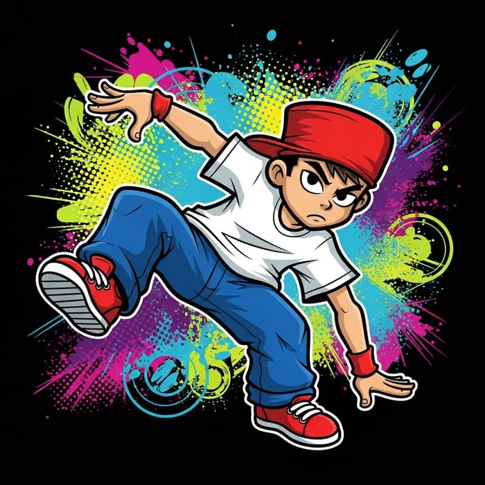 Cool Cartoon B-Boy with Red Hat and Shoes Cool Cartoon B-Boy with Red Hat and Shoes