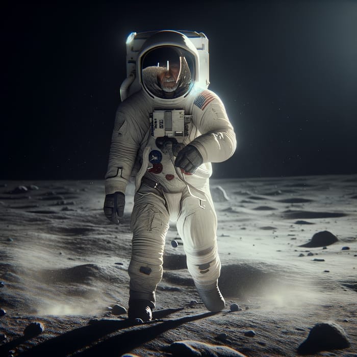 Elderly Man Walking on Moon Rocks - Lunar Exploration Image