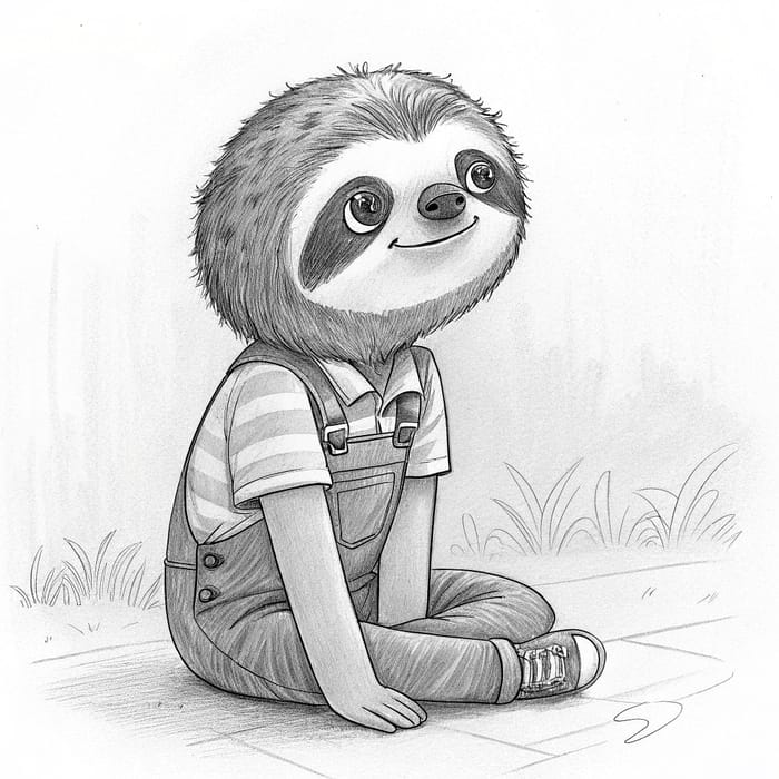 Unique Pencil Art: Kid with Sloth Head