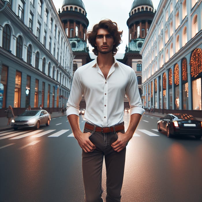 Tall Man with Curly Hair - Image Description