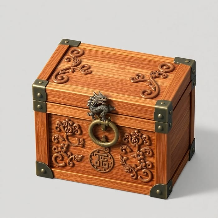 Elegant Wooden Chest with Korean Motifs Elegant Wooden Chest with Korean Motifs