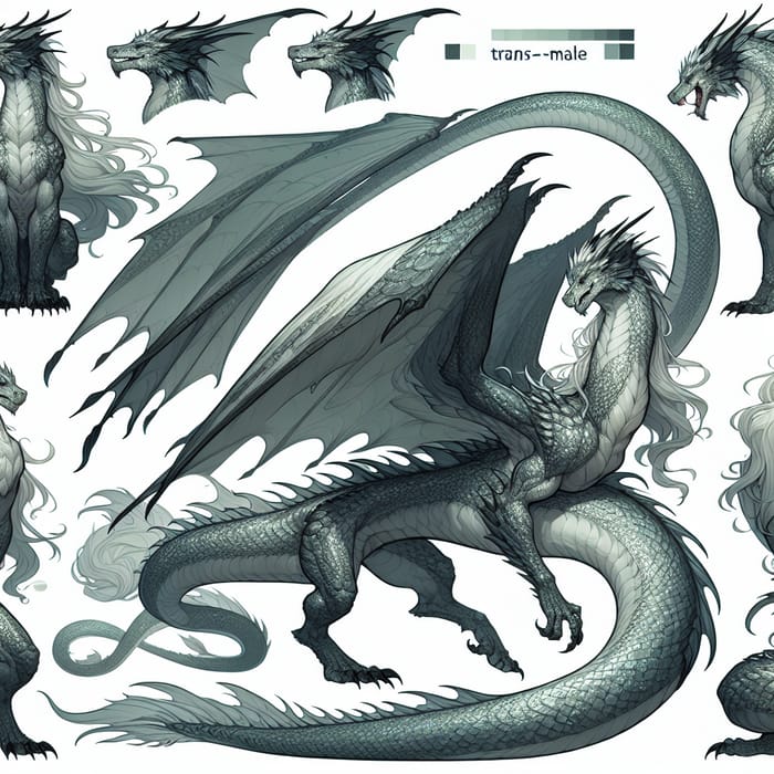 Gray-Green Dragon Trans-Male: Majestic Reference Sheet