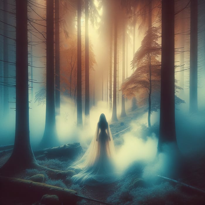 Mysterious Figure in a Foggy Forest - Enchanting Art