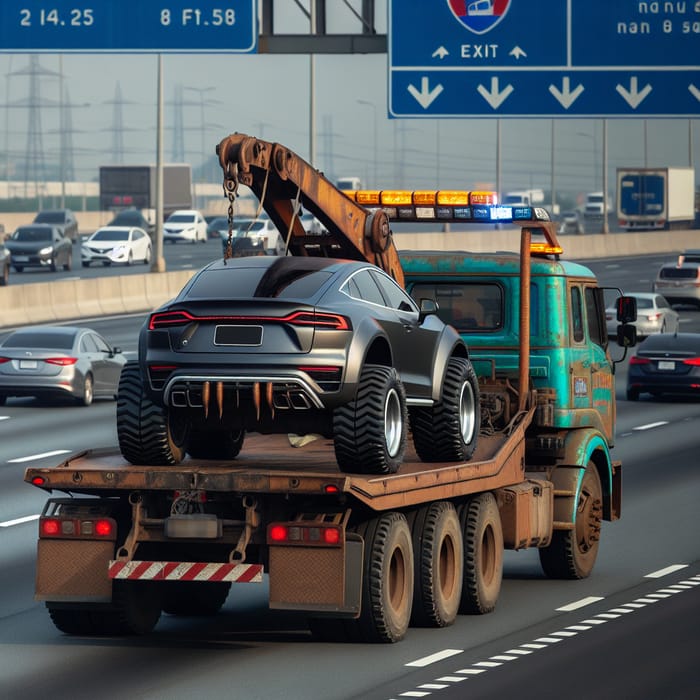 Reliable Tow Truck Transporting Cars on Highway