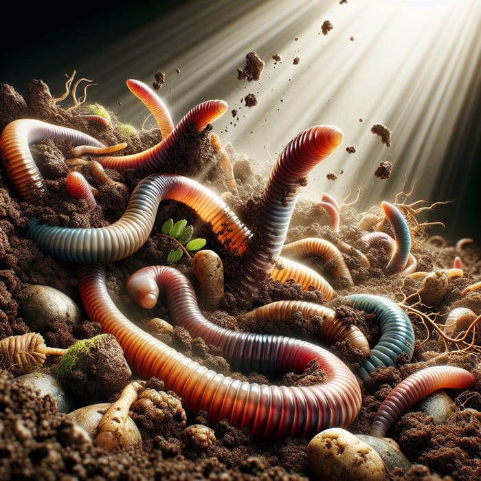 Colorful Worms Burrowing in Rich Soil