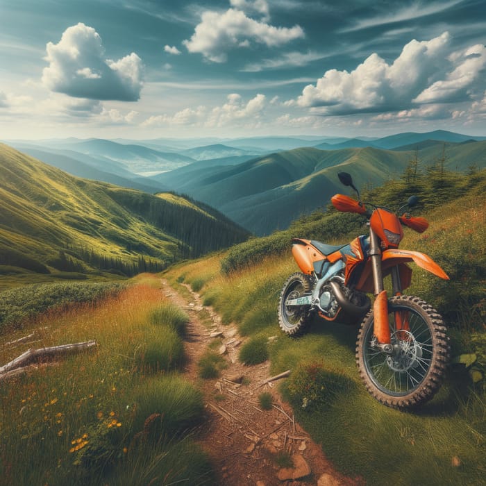 Orange Enduro Motorcycle in Mountain Landscape - Adventure Ride