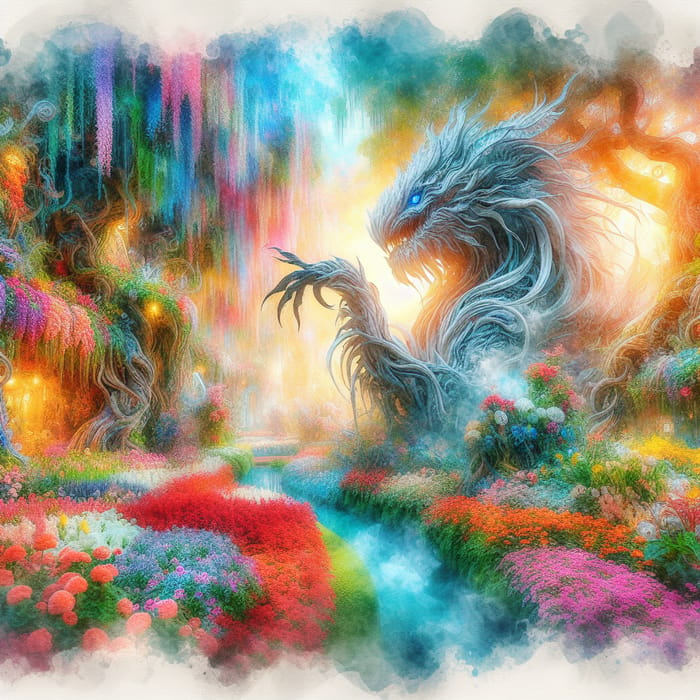 Mystical Creature in Enchanted Floral Wonderland